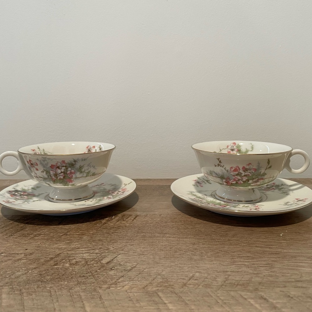 Vintage Theodore  Haviland New York Apple Blossom China Teacups & Saucers